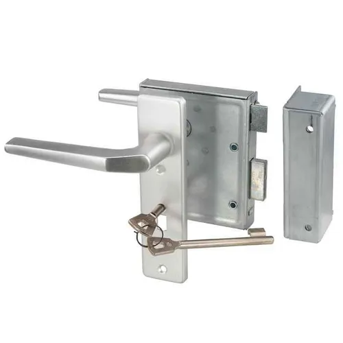 Universal Kastenschloss Buntbart mit Alu-Drücker und Schild