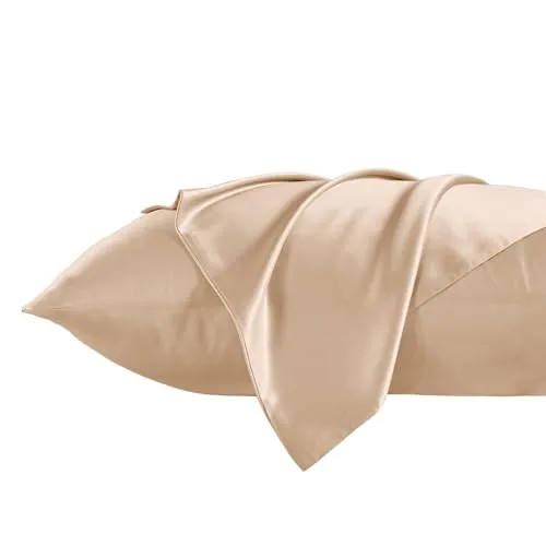 THXSILK 100% 19 Momme Seide Kissenbezug Kissenhülle mit Reißverschluss - Seide Kissen Bezug - Super Weich und Glatt Seide Kopfkissenbezug (50x75cm, Champagner)