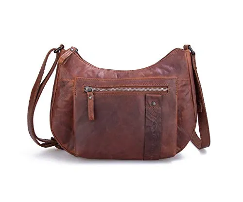 Spikes & Sparrow Umhängetasche Damen 020539 cognac - Umhängetasche aus 100% echtem Leder mit einzigartiger Patina, ideal für Alltag und Freizeit. Praktische Innen- und Außenfächer bieten viel Stauraum.