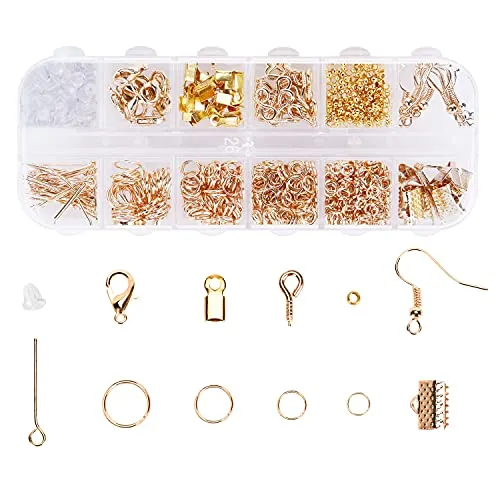 Schmuckherstellung Set, 800 Stücke Schmuck Basteln zubehör Starter Kit mit Sprung Ringe und Karabinerverschluss Ohrringhaken usw, für DIY Bastelbedarf und Reparatur Halskette, Armband, Ohrringe