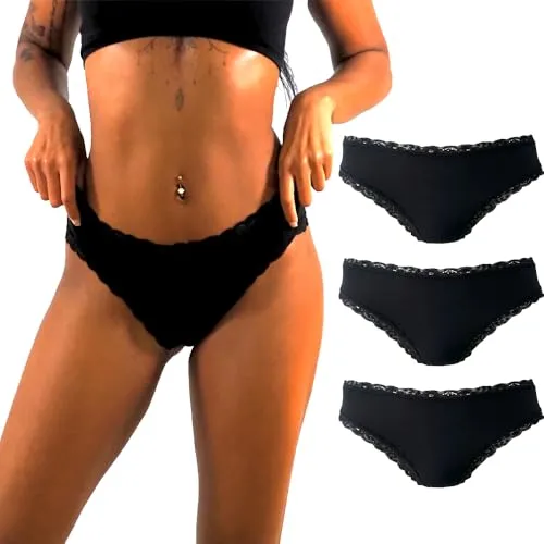 Benonetti Brazilian Slip Unterhosen Damen Seamless Spitze Nahtlos Unterwäsche Frauen Sexy Dessous Mehrpack, Gr. XL in schwarz.