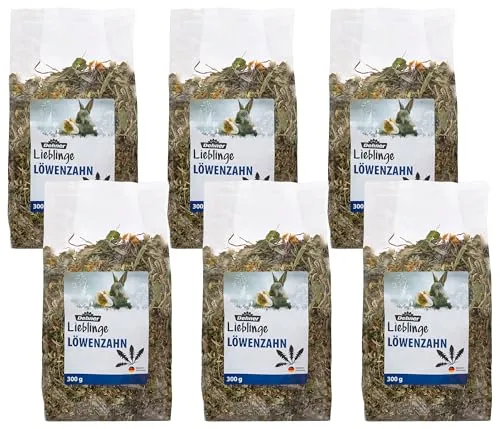 Dehner Nagersnack, Nagerfutter 100 % natürlich, für Kaninchen / Nagetiere, Löwenzahn mit Ringelblumen, 6 x 100 g (600 g)