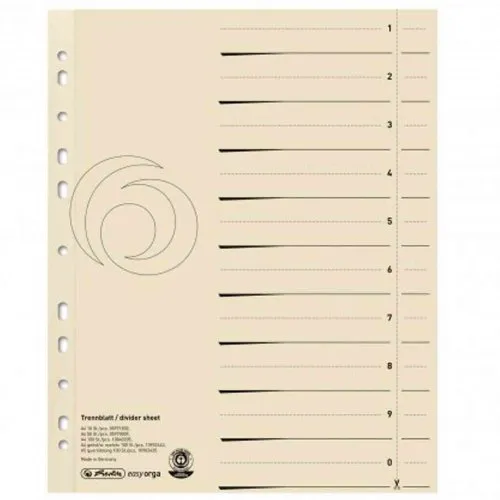 Herlitz Trennblatt A4, Manilakarton, 180 g/m², chamois - Trennblätter aus robustem Manilakarton, ideal für eine ordentliche Dokumentenorganisation in Schule oder Büro. 5 x 100 Blatt für langanhaltende Nutzung.