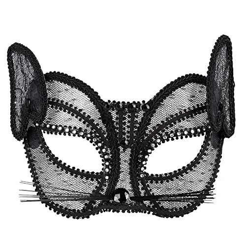 Boland 00202 - Spitzen Augenmaske Katze de luxe, Maske für Faschingskostüme, Zubehör für Kostüme zu Karneval und Mottoparty, Schwarz