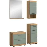Badmöbel-Set SCHLOONSEE 4-teilig - Komplett-Badkombination in grün mit hochwertiger MDF Front und pflegeleichter Rillenoptik. Maße: B: 112 cm, H: 191 cm. Ideal für stilvolle Badezimmer.
