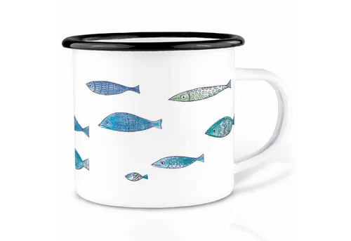 Ligarti Tasse Emaille Tasse – Fischschwarm in türkis von Ligarti