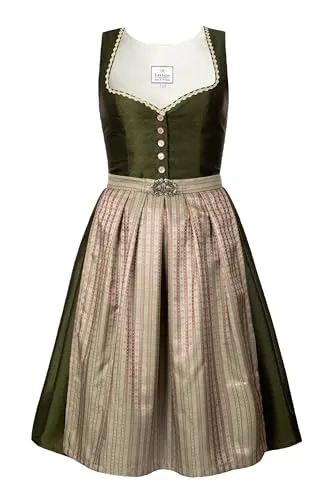 Edelnice Dirndl in Grün 48 - Trachtenmode, stilvolles Midi Dirndl aus 100% Polyester Mikrofaser in elegantem Grün und Rosé, perfekt für festliche Anlässe.
