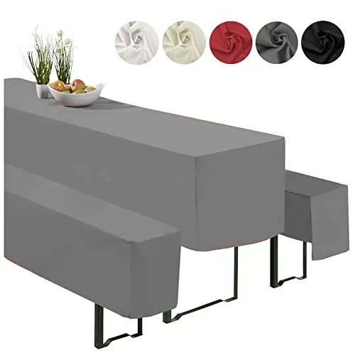 heimtexland ® Hussen Set 3-teilig für Bierzeltgarnitur - Hussen-Set in Anthrazit für Biertisch und Bierbank, strapazierfähig und pflegeleicht, ideal für Hochzeiten, Taufen oder Gartenpartys. Zertifiziert nach OEKO-TEX Standard 100.