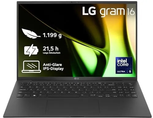 LG gram 16Z90S-G.AP55G - 16 Zoll Ultra 5 Laptop - Leistungsstarker 16 Zoll Laptop mit Intel Core Ultra 5, 8GB RAM und 512GB SSD für blitzschnelles Arbeiten. Ideal für Profis und Kreative.