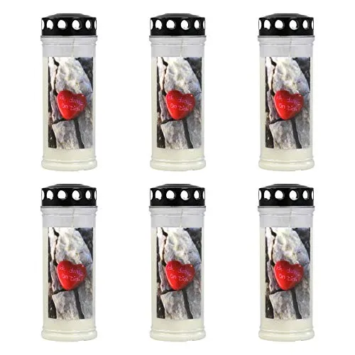 Ebersbacher Kerzenfabrik GmbH Gedenkkerzen Grablicht mit Motiv Stein/Herz 6 Stück ca. (Ø x H) 75 x 210 mm