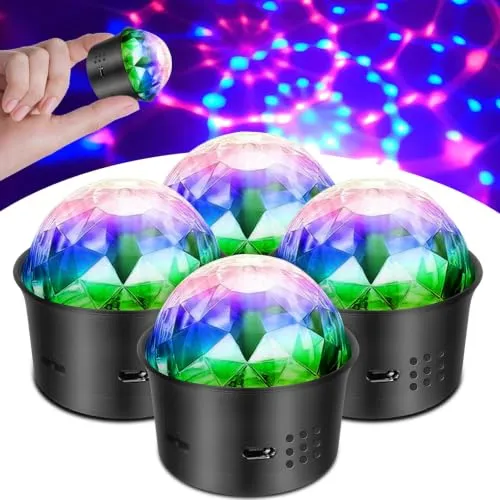 Mini Discokugel, Kleine Partykugel 5V Discolicht LED Partylicht Discoeffekt, Stimmgesteuertes USB Disco Stimmungslicht Batterie für Zimmer Geburtstag Party Deko, 4 Stück