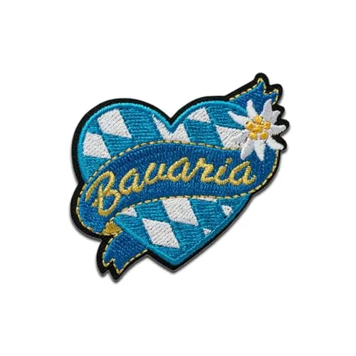 Bavaria Herz - Aufnäher, Bügelbild, Aufbügler, Applikationen, Patches, Flicken, zum aufbügeln, Größe: 5 x 5,2 cm
