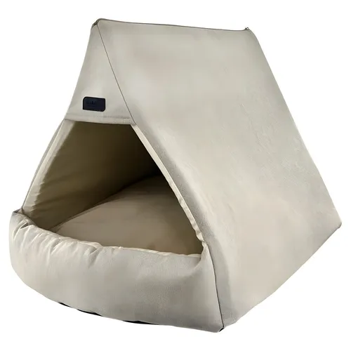 Nobby Hunde Höhle Nurda beige 68x50 cm - Hochwertiges Hundebett für kleine Hunde und Katzen, mit abnehmbarem Wendekissen aus Samt und rutschfesten Noppen für sicheren Halt.