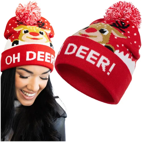 Unisex HEYO Strickmütze Bommel Rentier Wintermütze Damen Herren Weihnachtsmütze