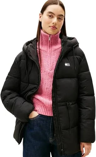Tommy Jeans Steppjacke TJW HOODED MIDI PUFFER JACKET in Schwarz (S)