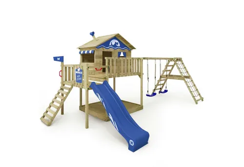 Wickey Spielturm Smart Ocean – Abenteuer-Stelzenhaus mit Rutsche & Kletteranbau - Schaukel und Spielturm aus wetterfestem Holz, mit 10 Jahren Garantie*, ideal für kreative Spielabenteuer im Garten.