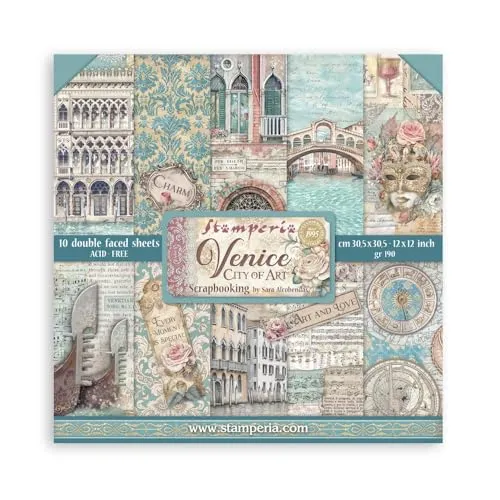 Stamperia - Scrapbook Paper Pad for Scrapbooking, Albums, Card Making, Bullet Journalling and More, Acid Free, Double-Sided, Perfect for Crafts and Gifting (Venice, City of Art) (30.5 x 30.5cm)