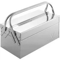STAHLWERK Werkzeugkasten Edelstahl - Robuste Werkzeugbox - Werkzeugkoffer aus rostfreiem Edelstahl mit drei Fächern für optimale Organisation, ideal für Handwerk und DIY. Platzsparend zusammenklappbar und sicher transportierbar.