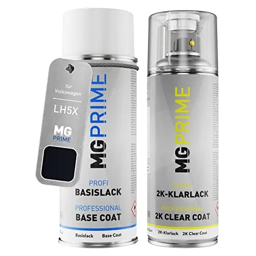 MG PRIME Autolack 2K Spraydosen Set für Volkswagen VW LH5X / H5X / Z2 Night Blue Metallic/Atlantis Blue Metallic Basislack 2 Komponenten Klarlack Sprühdose