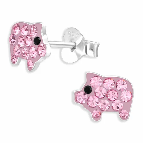 Glitzer Schweinchen Ohrringe Ohrstecker 925 Silber Kinder Damen Mädchen Schmuck
