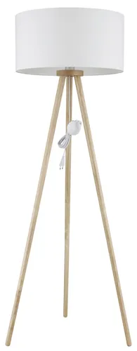 LUXUS STEHLAMPE mit Textilschirm 50 cm - Klassische Stehlampe mit Holz-Dreibein, ideal für jedes Zimmer. Der elegante Textilschirm sorgt für warmes Licht und eine gemütliche Atmosphäre.