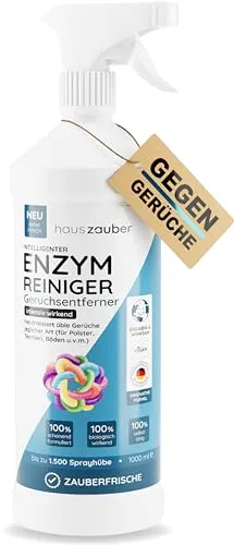 hauszauber Enzymreiniger 1000 ml - Effektiver Geruchsneutralisierer für Tiergerüche - Leistungsstarker Enzymreiniger zur Entfernung von unangenehmen Gerüchen aus Sofa und Teppich. Hergestellt in Deutschland, sorgt für langanhaltende Frische und ist unbedenklich für Mensch und Tier.