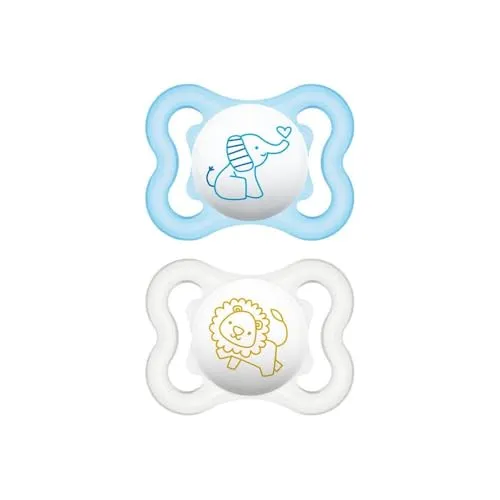 Mam Air Schnuller aus Silikon Skinsoft mit Schnullertasche, 2-6 Monate, verschiedene Farben, 1 Set mit 2 Schnullern