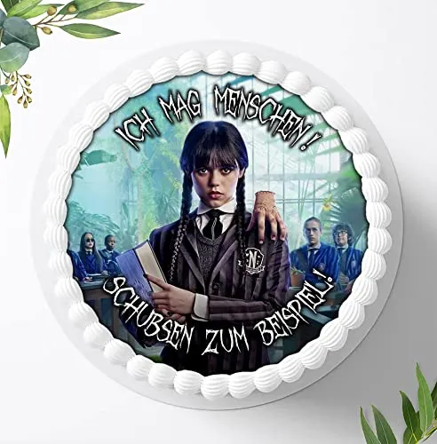 Für die Geburtstags Torte, Zuckerbild kompatibel mit: Wednesday Tortenbild, Essbares Foto für Torten, Fondant, Tortenaufleger Ø 20cm, 1005Z