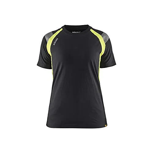 Blaklader 340210309933XL Damen T-Shirt - Schwarz Gelb, 100% Baumwolle, ideal für den Arbeitsalltag in Größe XL