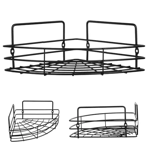 KADAX Duschablage Ecke, Badezimmer Organizer, Eckregal, Badregal, Duschregal, Duschgel und Shampoo Halterung für Dusche, Duschkorb (Schwarz, 1 Etagen)