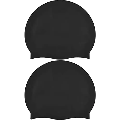 Newaner 2er-Pack Badekappe Silikon, Badekappen für Schwimmer Ohrenschutz, Ripstop-Beschichtung für Komfort und Rutschfestigkeit, Swimming Cap, Bademütze für langes Haar und für Damen, Herren（Schwarz）