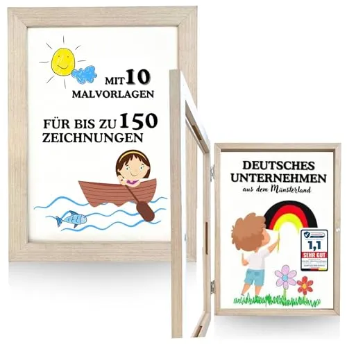 Bada Bing 2er Set Bilderrahmen A4 für Kinderzeichnungen in Holz Optik - Kunstfotorahmen aufklappbar mit Frontöffnung für bis zu 150 Kinderbilder - Befüllbarer Fotorahmen - Kunst Sammeln Bildern