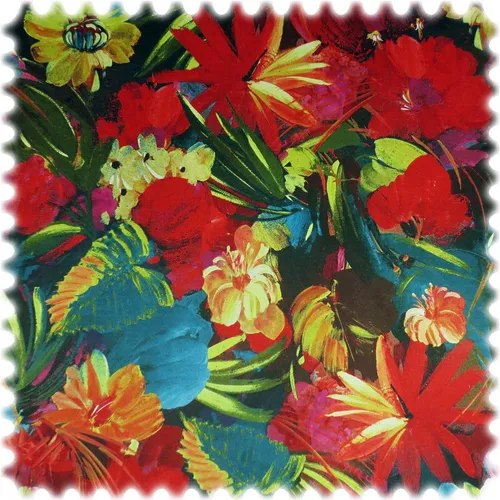 Samt Velours Möbelstoff Tropical mit Fleckschutz - Meterware aus strapazierfähigem Samtstoff mit floralen Motiven und Fleckschutz – ideal für Polstermöbel, Vorhänge und Accessoires.