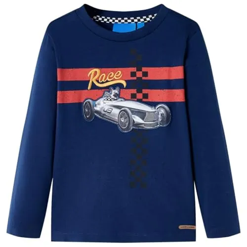 Kinder-Langarmshirt Rennwagen Hund Pullover Sweatshirt T-Shirt Marineblau 116