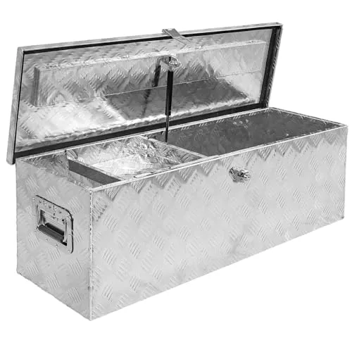 Set Truckbox D100 mit Einhängefach – Aluminium Werkzeugbox für Ordnung - Praktisches Set zur optimalen Organisation in Werkstatt und Fahrzeug. Die robuste Aluminiumkonstruktion bietet Langlebigkeit, während der integrierte Hydraulik-Stoßdämpfer ein sicheres Öffnen ermöglicht.