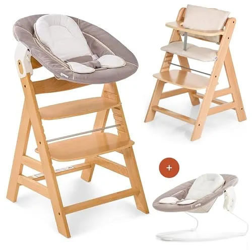 hauck Alpha+ Hochstuhl Newborn Set mit 2in1 Bouncer - Natural