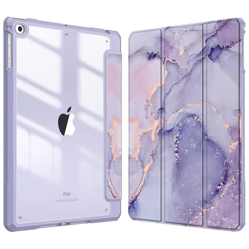 Fintie Hybrid Hülle mit Stifthalter für iPad 6./5. Generation 2018/2017, iPad Air 2/Air 1. Gen 9.7 Zoll - Stoßfeste Schutzhülle mit transparenter Hartschale auf der Rückseite Lila Marmor