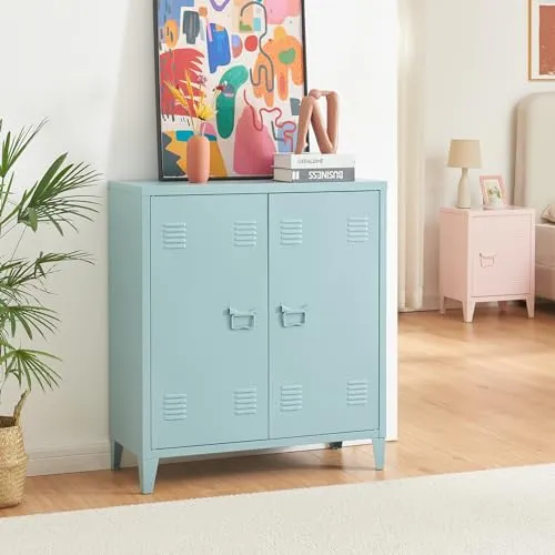 [en.casa] Metallschrank Oripää 90 x 80 x 33 cm - Aufbewahrungsfächer mit höhenverstellbarem Einlegeboden für flexiblen Stauraum und optimaler Luftzirkulation, ideal für Dokumente und Büromaterialien.