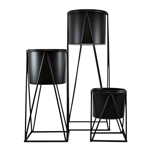 Metall Pflanzenständer schwarz 3er Set - Modern und Praktisch - Blumentreppen aus Metall im Set mit 3 modernen Pflanzenständern, inkl. entnehmbaren Pflanztöpfen, ideal für stilvolle Innenraumgestaltung.