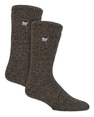 HEAT HOLDERS 2er Pack Herren Socken Merinowolle Atmungsaktiv Fleece Winter Socken Outdoor Warme (39-45, Khaki)