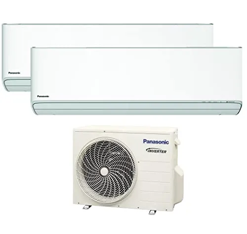Panasonic ETHEREA R32 Dual-Split-Klimaanlage 5000+12000 BTU A+++ mit WiFi - Fenster- & Wandklimageräte mit innovativem Nanoe-Luftreinigungssystem, das Bakterien und Viren neutralisiert und für ein gesundes Raumklima sorgt. A+++ Effizienz mit programmierbarem Timer und intelligenten Sensoren für maximalen Komfort.