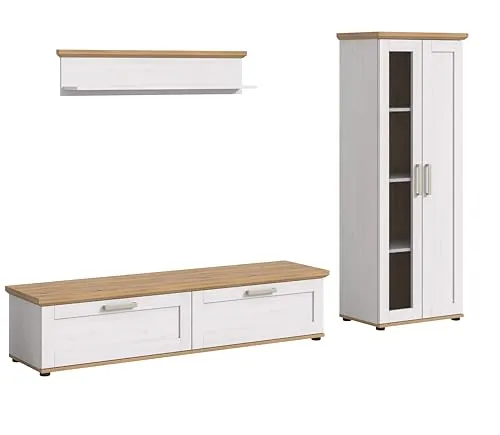 xonox.home Wohnzimmer Verona 3tlg. Set Wohnkombination - Matratzen: 3-teilige Wohnkombination in Sibiu Lärche Nb. mit funktionalem Stauraum und zeitlosem Design – ideal für ein stilvolles und aufgeräumtes Wohnzimmer.