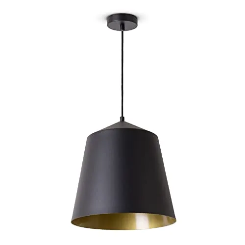 Paco Home Pendelleuchte Wohnzimmer Hängelampe Esstisch Küche Lampenschirm Lampe Industrial Design Textilkabel E27, Lampenart:Pendelleuchte - Schwarz, Farbe: Messing (Ø32.5 cm)