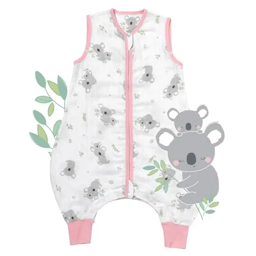 schlummersack Baby Schlafsack mit Füßen 0.5 Tog 70 cm Koala - Der ideale Schlafsack für Babys von 70-80 cm bietet Komfort und Bewegungsfreiheit. Mit 0.5 TOG perfekt für warme Nächte, aus weichem, atmungsaktivem Bambus-Musselin gefertigt. Einfaches An- und Ausziehen dank Reißverschluss.