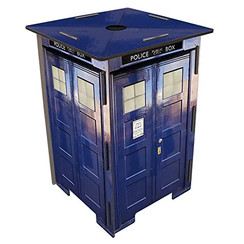 Werkhaus Photohocker Beistelltisch Police Box Tardis - Moderner Hocker und Beistelltisch in einem, mit buntem Police Box Tardis Motiv – ideal für kreative Räume und als praktischer Tritthocker.
