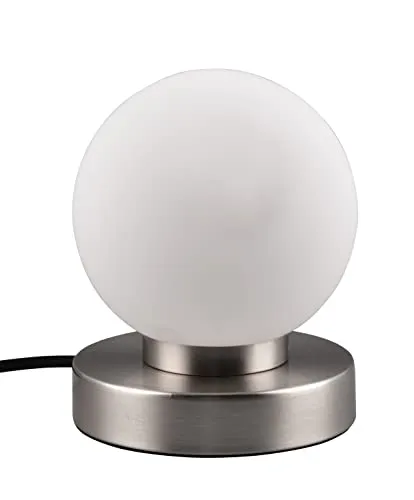 Reality Leuchten Tischleuchte Prinz II R54011001 - Tischlampe aus Metall in Nickel matt mit elegantem weißen Glasschirm. Inklusive On/Off Touch-Funktion für einfachen Bedienkomfort. Ideal für stilvolle Beleuchtung in jedem Raum.