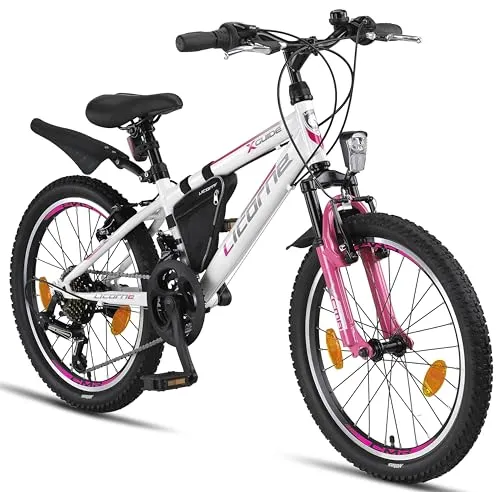 Licorne Bike Guide Premium Mountainbike 20 Zoll Weiß/Rosa - Mountainbike für Mädchen, Jungen, Herren und Damen, ideal für Alltag und Touren. Mit hochwertiger Kettenschaltung für optimalen Fahrkomfort und ansprechendem Design.