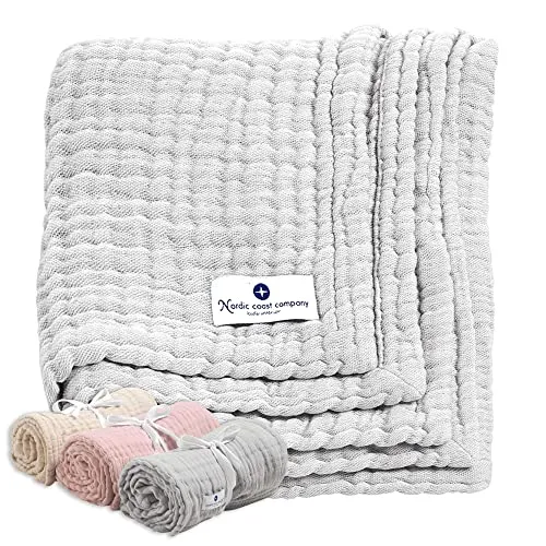 Babydecke Erstlingsdecke Musselin von Nordic Coast - Baby Pucktücher, atmungsaktive und pflegeleichte Musselindecke, ideal für Kinderwagen und vielseitig einsetzbar als Zudecke oder Stilltuch.