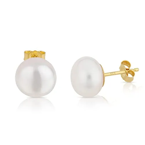 NKlaus 10mm Süßwasserperle Ohrstecker aus 333 Gelbgold - Ohrringe für Damen | Zeitlose Eleganz mit 10mm natürlichen Süßwasserperlen und 8 Karat Echtgold, ideal für jeden Anlass.