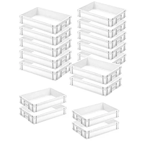 BRB-Lagertechnik Stapelbox Set 16x Eurobehälter 600x400x120 mm - Stapelboxen aus lebensmittelechtem Polypropylen, ideal für Lagerung und Transport in Industrie und Handwerk. Robuste, hygienische Behälter mit 24 Litern Volumen und zwei Griffleisten für einfachen Transport.